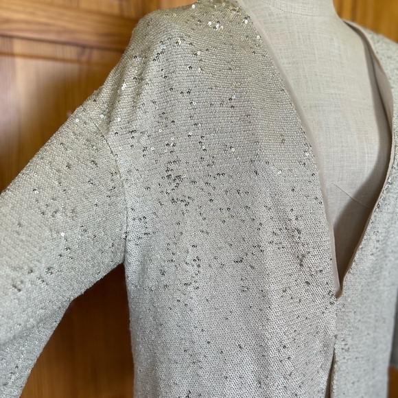 Zara Basic Size Large Cream Sequin Elbow Length Jacket Blazer Neutral Wedding - Picture 5 of 11